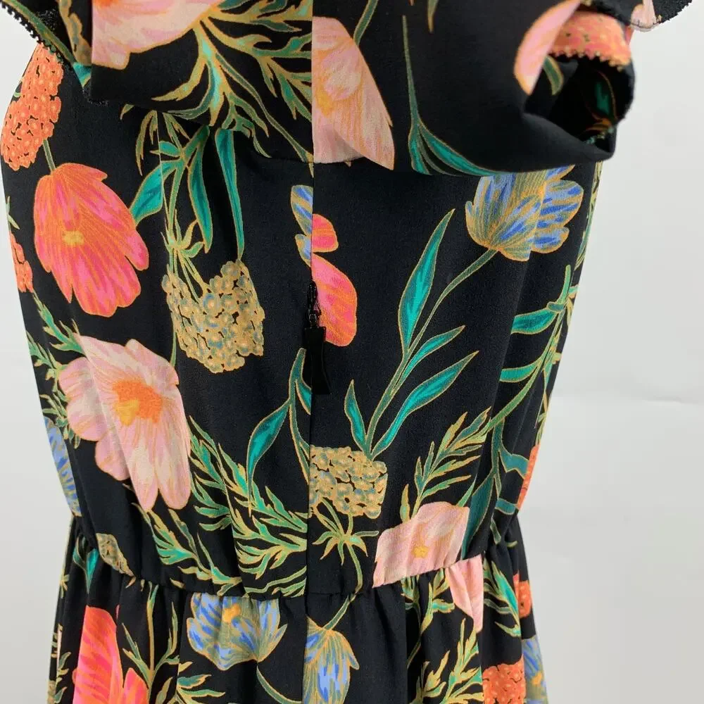 Kate Spade Dress Womens 00 Blossom Floral Cold Shoulder Side Zip Ruffled Tiered